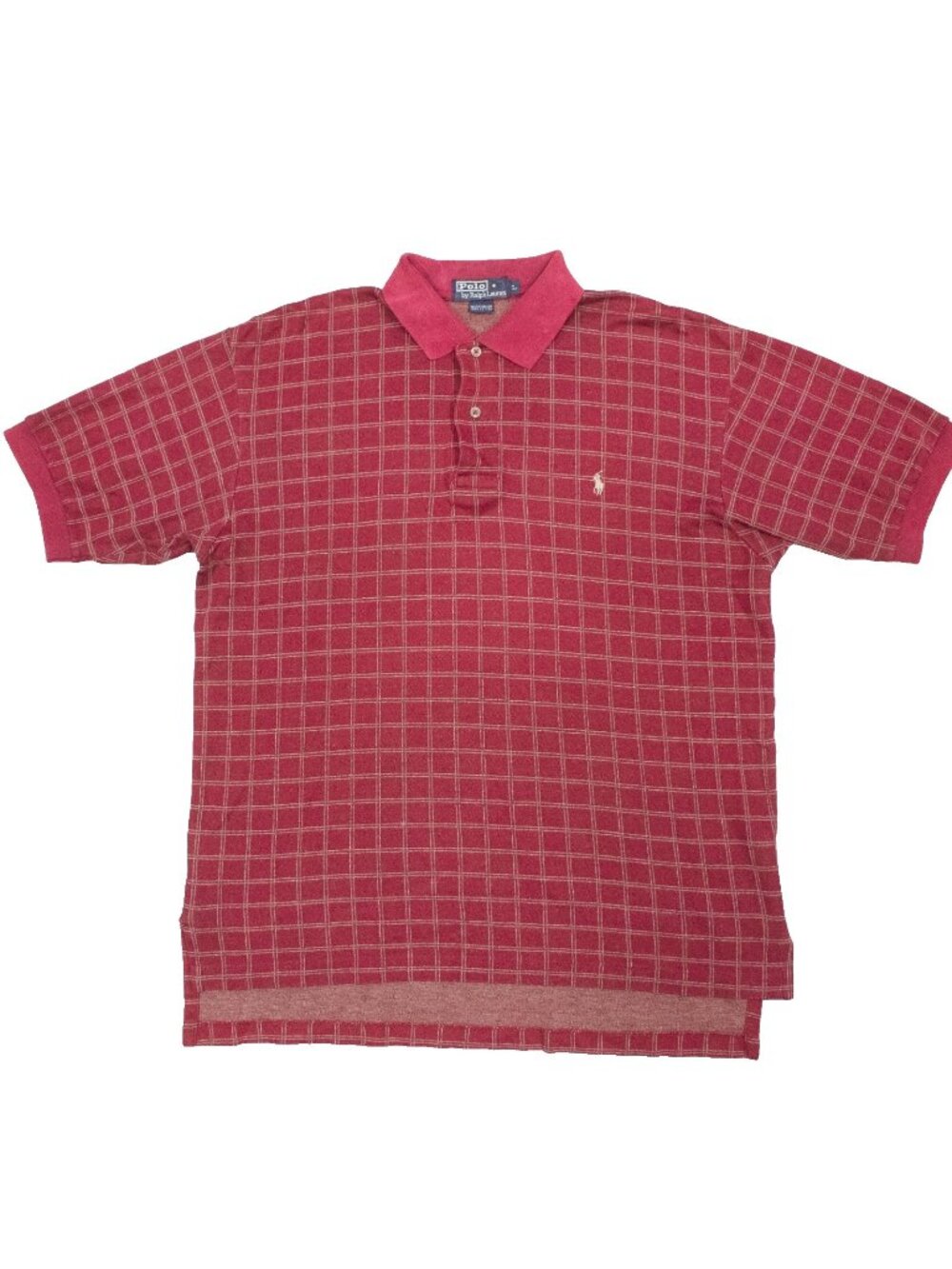 Vintage Polo Ralph Lauren Check Polo Shirt Cotton Short Sleeve Red Large